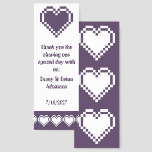 Our 8-Bit Hearts in Purple Wedding Favor Bookmarks