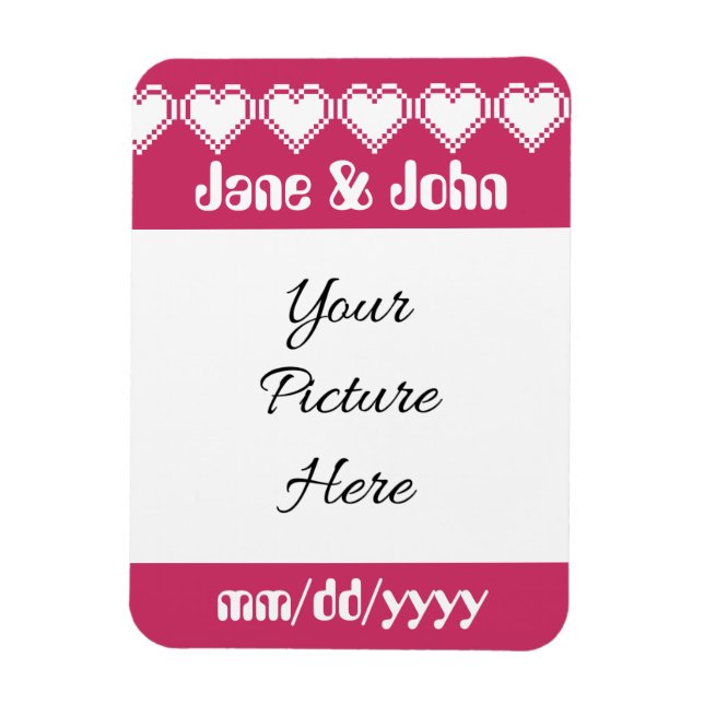 Our 8-Bit Hearts in Raspberry Save-the-Date Magnet (Vertical)