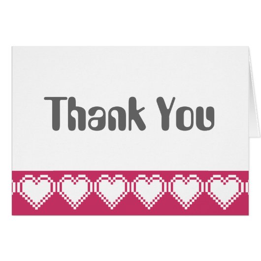 Our 8-Bit Hearts in Raspberry Thank You Card (Front Horizontal)