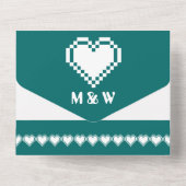 Our 8-bit Hearts in Teal All In One Invitation (Back)