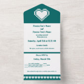 Our 8-bit Hearts in Teal All In One Invitation (Inside)