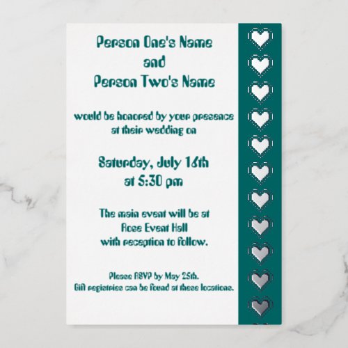 Our 8_Bit Hearts in Teal Foil Invitation
