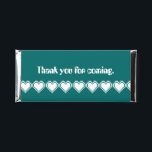 Our 8-Bit Hearts in Teal Hershey Bar Favors<br><div class="desc">Give your guests a tasty treat to take home at your geeky wedding or special event with these Hershey’s bars, featuring a pattern of white pixelated hearts below sample text on a rich teal background on the top of the wrapper. The bottom features name and date spots with a white...</div>