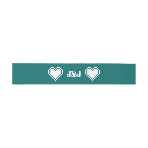 Our 8_Bit Hearts in Teal Invitation Belly Band