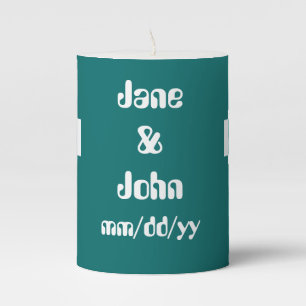 Our 8-Bit Hearts in Teal  Pillar Candle