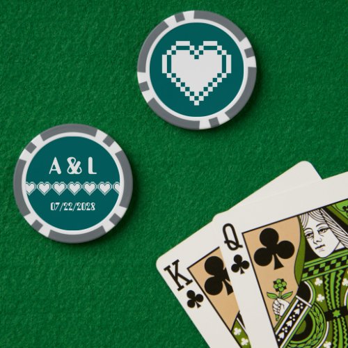 Our 8_Bit Hearts in Teal Poker Chips