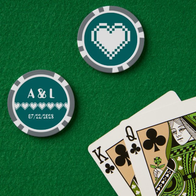 Our 8-Bit Hearts in Teal Poker Chips (Poker Table (Double))