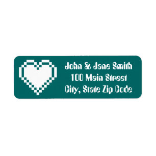 Our 8-Bit Hearts in Teal Return Address Label