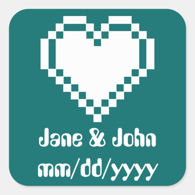 Our 8-Bit Hearts in Teal Sticker (Front)