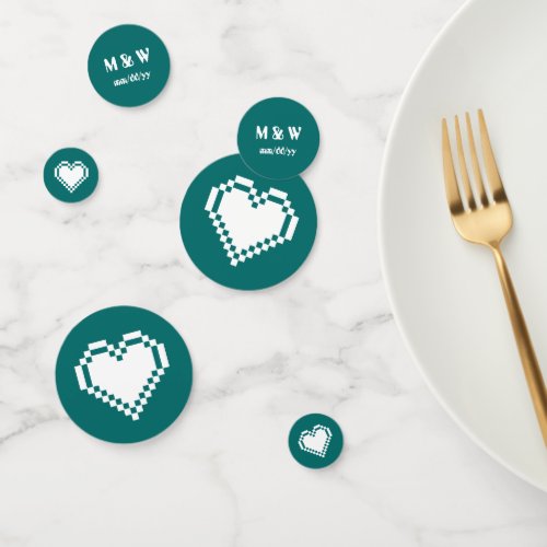 Our 8_Bit Hearts in Teal Table Confetti