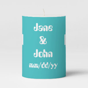 Our 8-Bit Hearts in Turquoise Pillar Candle