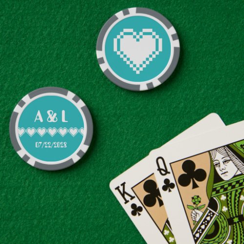 Our 8_Bit Hearts in Turquoise Poker Chips