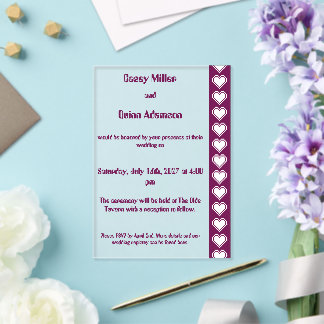 Our 8-Bit Hearts in Wine Acrylic Wedding Invitations