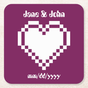 Our 8-Bit Hearts in Wine Paper Coaster