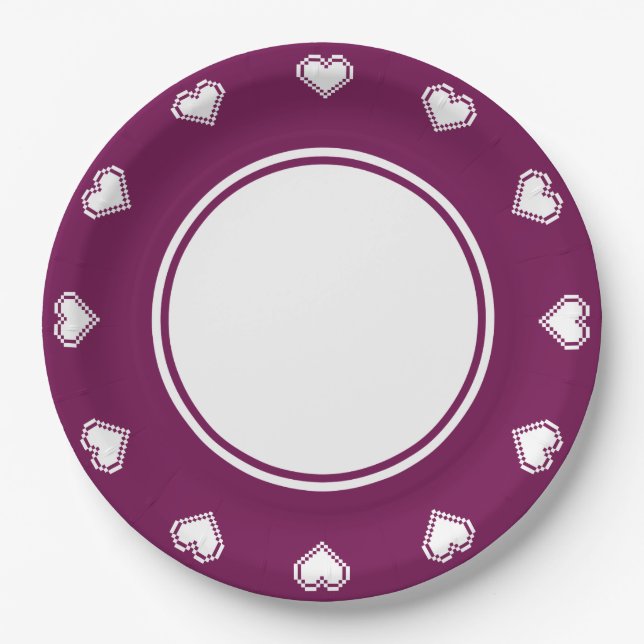 Our 8-Bit Hearts in Wine Paper Plate (Front)