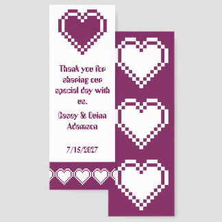 Our 8-Bit Hearts in Wine Wedding Favor Bookmarks