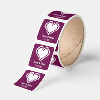 Our 8-Bit Hearts in Wine Wedding Square Sticker