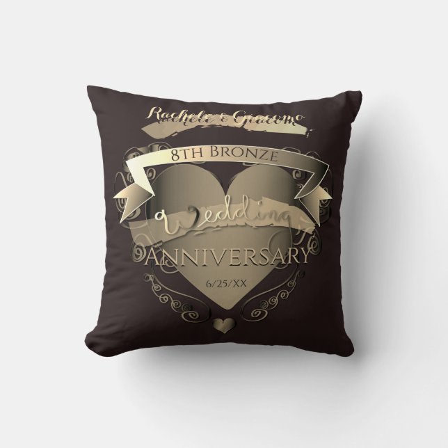 "Our 8th Bronze Wedding Anniversary"3DHeart Emblem Throw Pillow (Front)