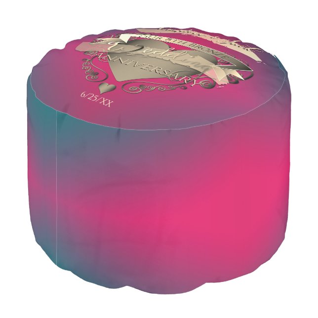 "Our 8th Bronze Wedding Anniversary" Emblem Pouf (Angled Back)