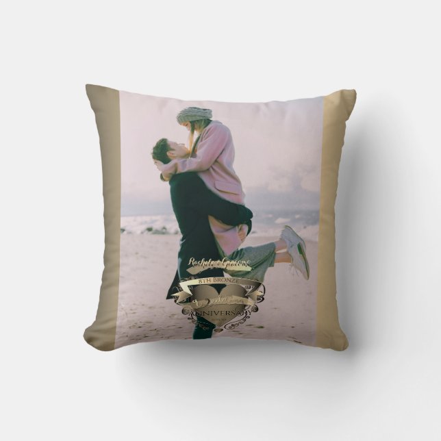 "Our 8th Bronze Wedding Anniversary"+Photo+Heart Throw Pillow (Front)