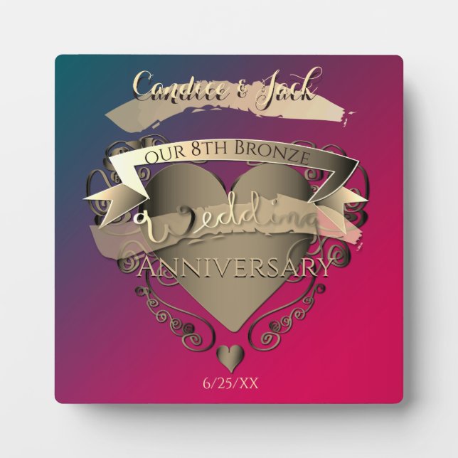 "Our 8th Bronze Wedding Anniversary" Tourmaline Plaque (Front)