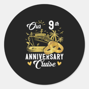 Our 9th Anniversary Golden Cruise Vacation Couple Classic Round Sticker