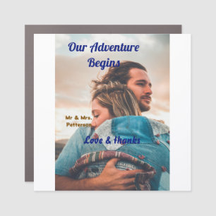 Our adventure begins add couple photo love &thanks car magnet