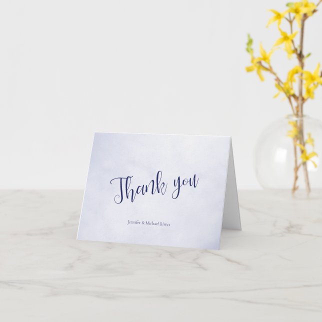 Our adventure begins blue typographic thank you card (Yellow Flower)