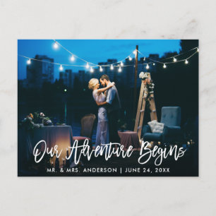 Our Adventure Begins Brush Script Wedding Thanks Postcard
