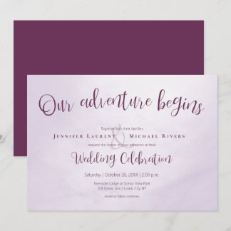 Our adventure begins calligraphy plum wedding invitation
