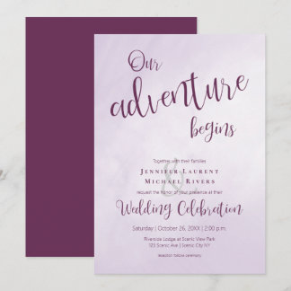 Our adventure begins calligraphy plum wedding invitation