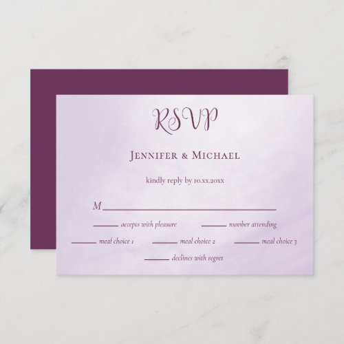 Our adventure begins calligraphy plum wedding RSVP card