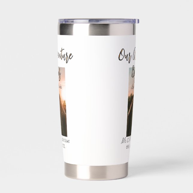 Our Adventure begins couple photo love & thanks  Insulated Tumbler (Left)