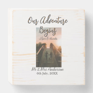 Our Adventure begins couple photo love & thanks  Wooden Box Sign