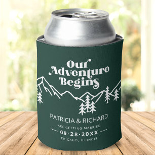 Our Adventure Begins Forest Green Save the Date Can Cooler