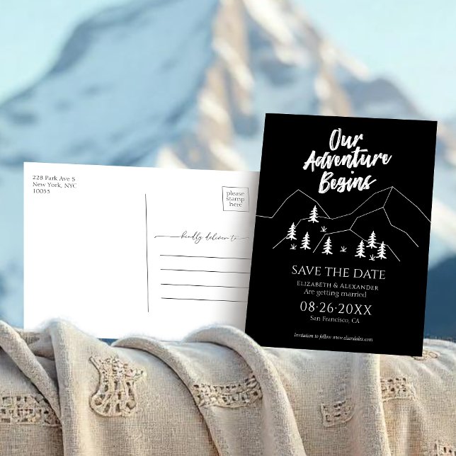 Our Adventure Begins Forest Wedding Save The Date Postcard (Creator Uploaded)