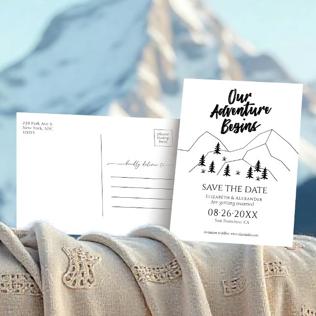 Our Adventure Begins Forest Wedding Save The Date Postcard (Creator Uploaded)