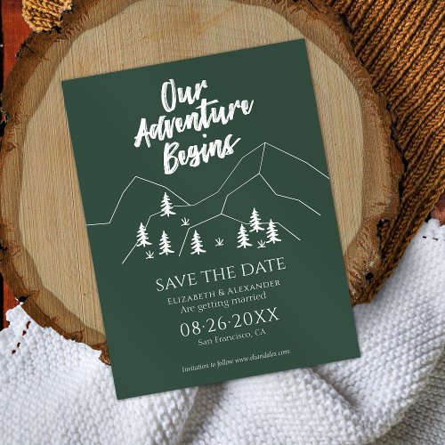 Our Adventure Begins Forest Wedding Save The Date Postcard