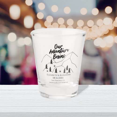 Our Adventure Begins Forest Wedding Save The Date Shot Glass