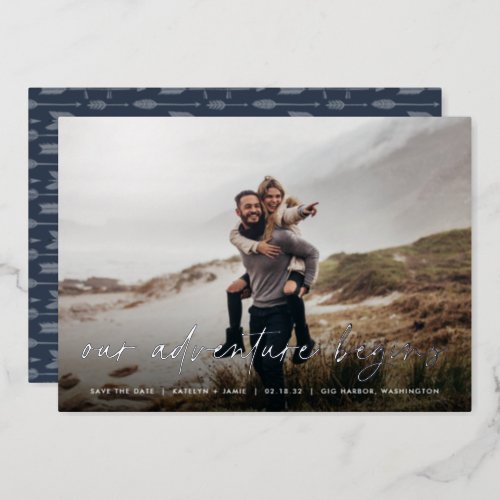 Our Adventure Begins  Full Photo Save the Date Foil Invitation