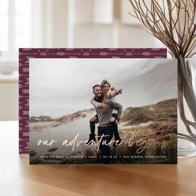 Our Adventure Begins | Full Photo Save the Date Foil Invitation (Creator Uploaded)