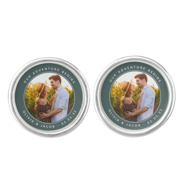 Our Adventure Begins Groom Wedding Day Cufflinks (Front)