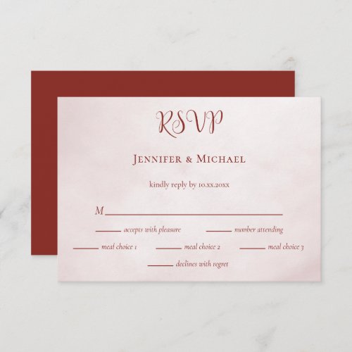 Our adventure begins maroon calligraphy wedding RSVP card