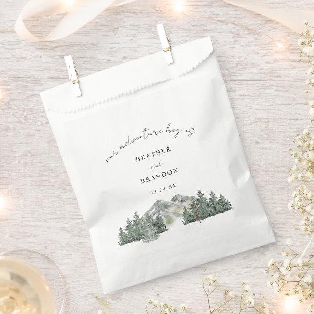 Our Adventure Begins Mountain Wedding Favor Bag (Clipped)