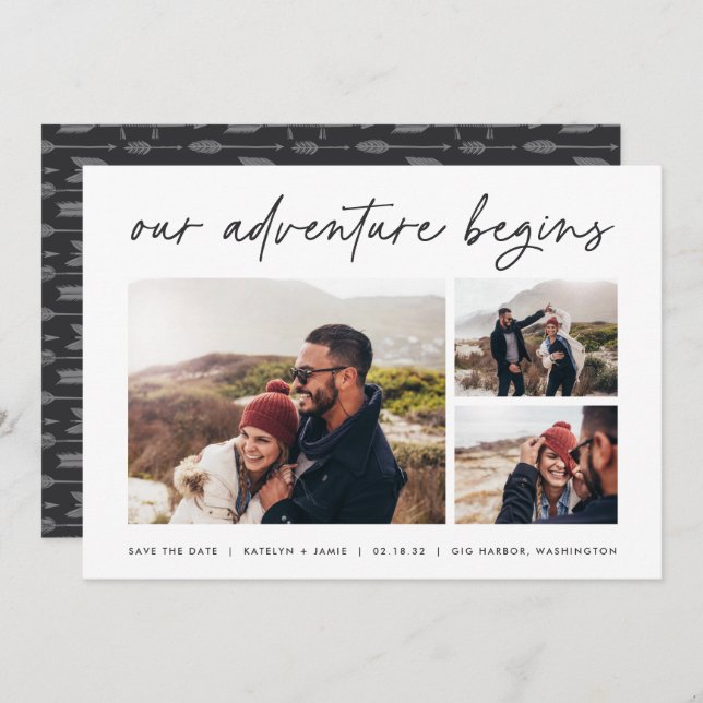 Our Adventure Begins | Multi Photo Save The Date (Front/Back)