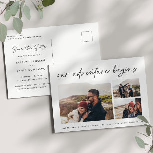 Our Adventure Begins Multi Photo Save The Date Announcement Postcard