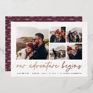 Our Adventure Begins Multi Photo Save The Date Foil Invitation