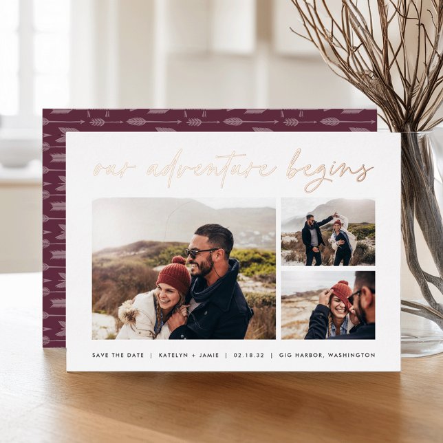 Our Adventure Begins | Multi Photo Save The Date Foil Invitation (Creator Uploaded)
