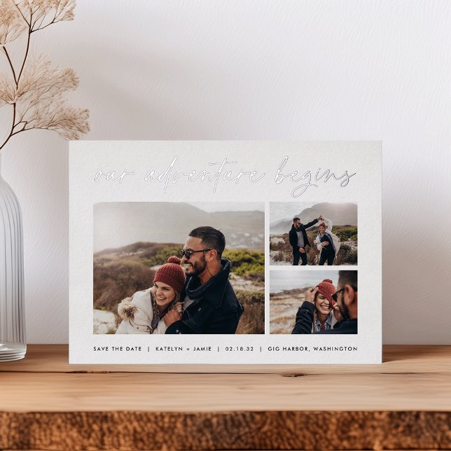 Our Adventure Begins | Multi Photo Save The Date Foil Invitation (Creator Uploaded)