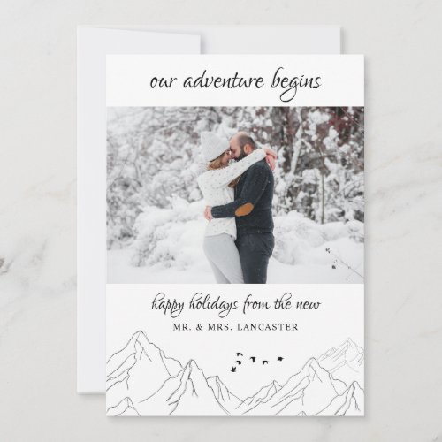 Our Adventure Begins Newlywed Photo Holiday Card